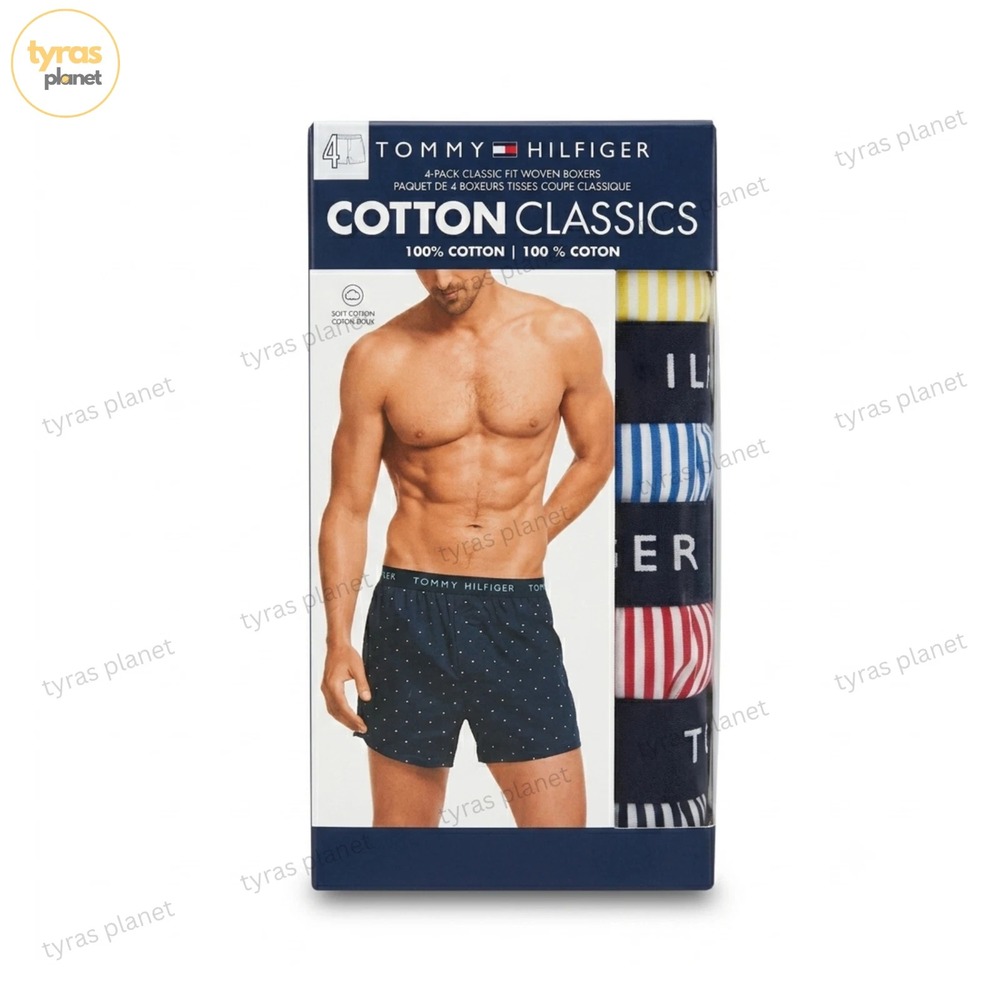 Tommy Hilfiger Mens Cotton Classics 4-Pack Woven Boxers Striped Size L NEW